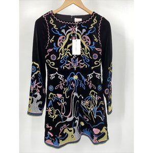 Anthropologie Foxiedox Fuji Black Velvet Embroidered Dress Size 4